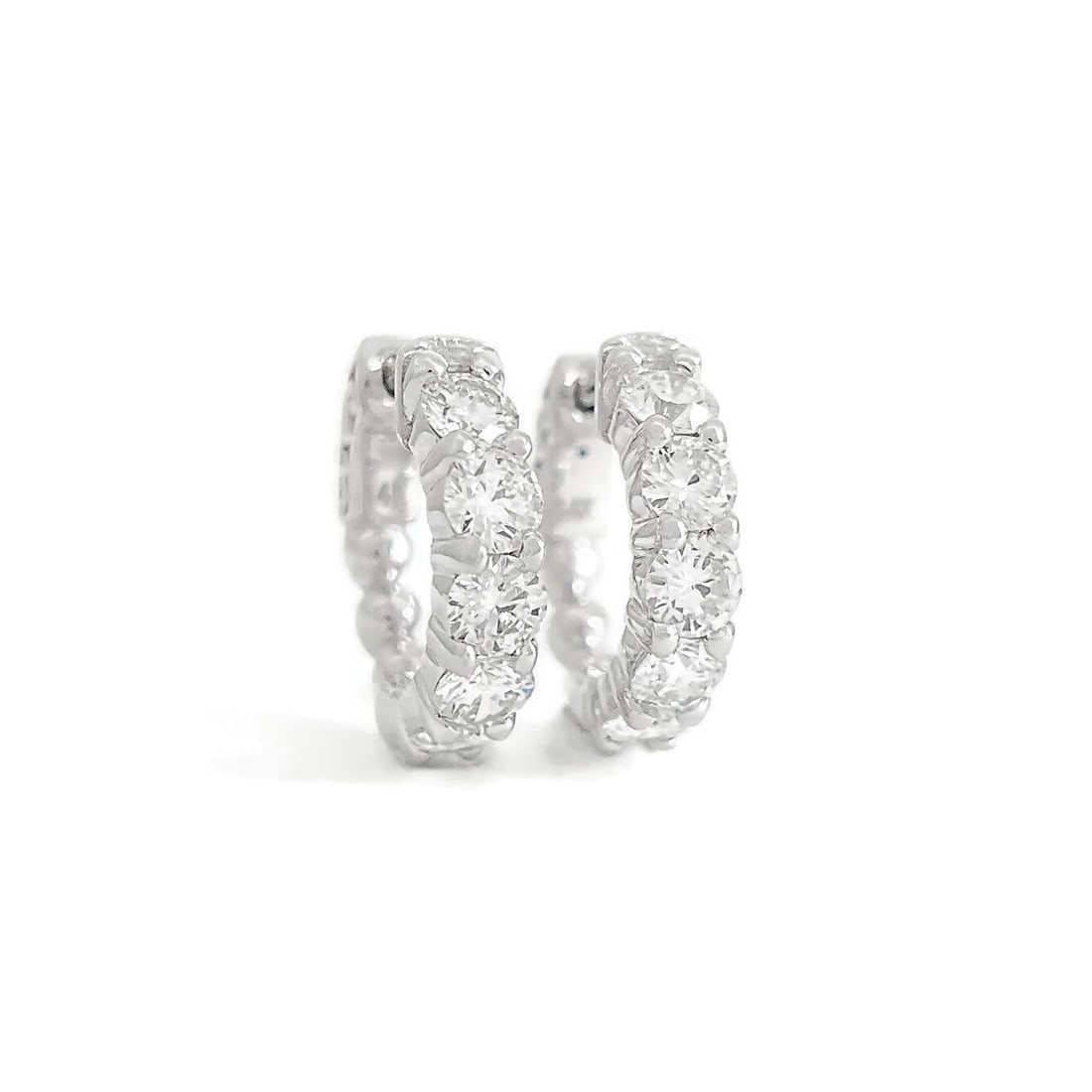Round Diamond Small Hoop Huggie Earrings 14K White Gold, 1.60 CTW (1 of 6)