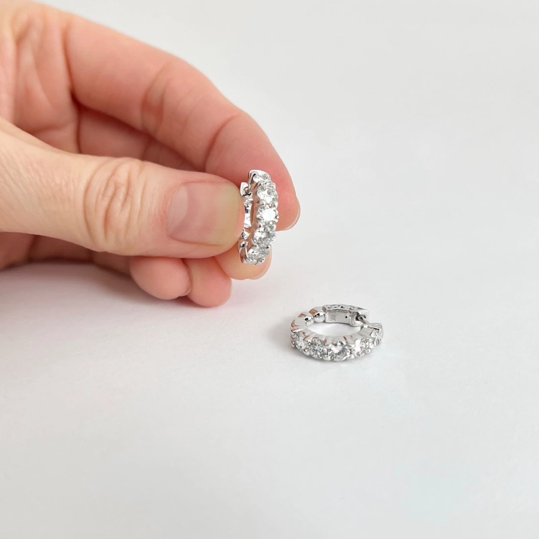 Round Diamond Small Hoop Huggie Earrings 14K White Gold, 1.60 CTW - 6