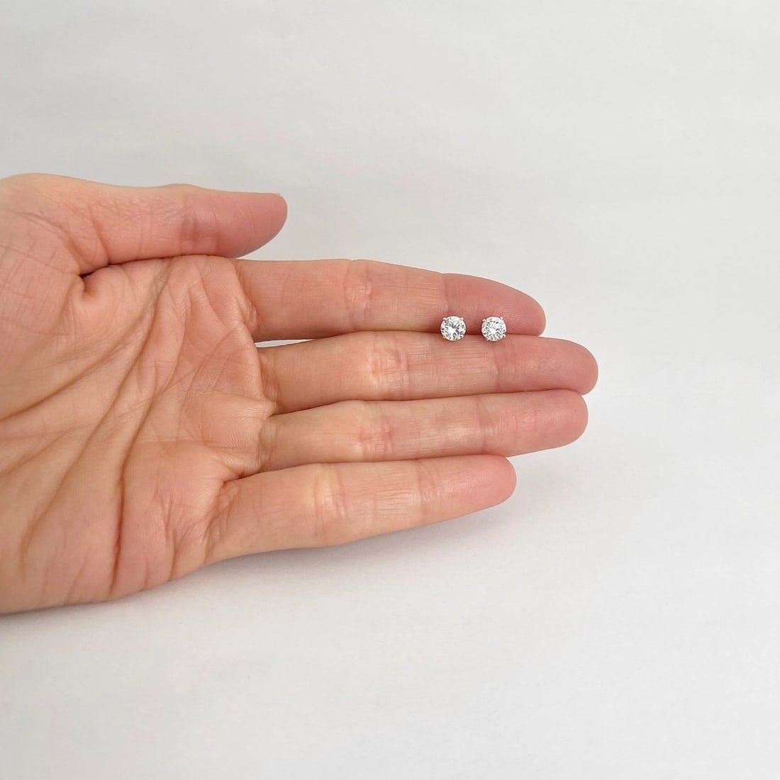 Round Diamond Stud Earrings 14K White Gold 4-Prong Basket, 1.00 CTW - 3