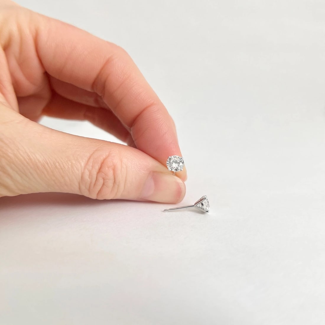 Round Diamond Stud Earrings 14K White Gold 4-Prong Basket, 1.00 CTW - 4