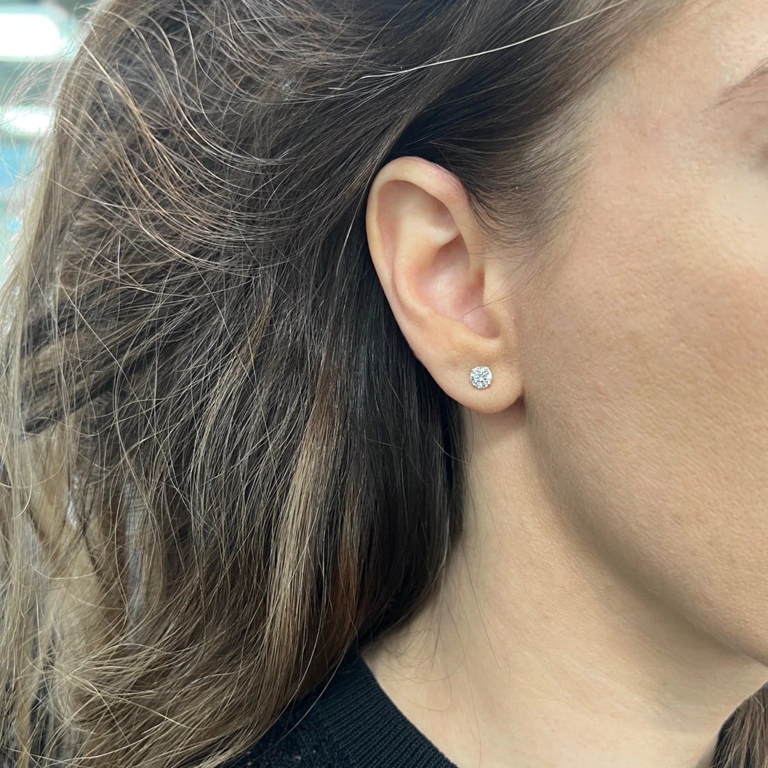 Round Diamond Stud Earrings 14K White Gold 4-Prong Basket, 1.00 CTW - 5