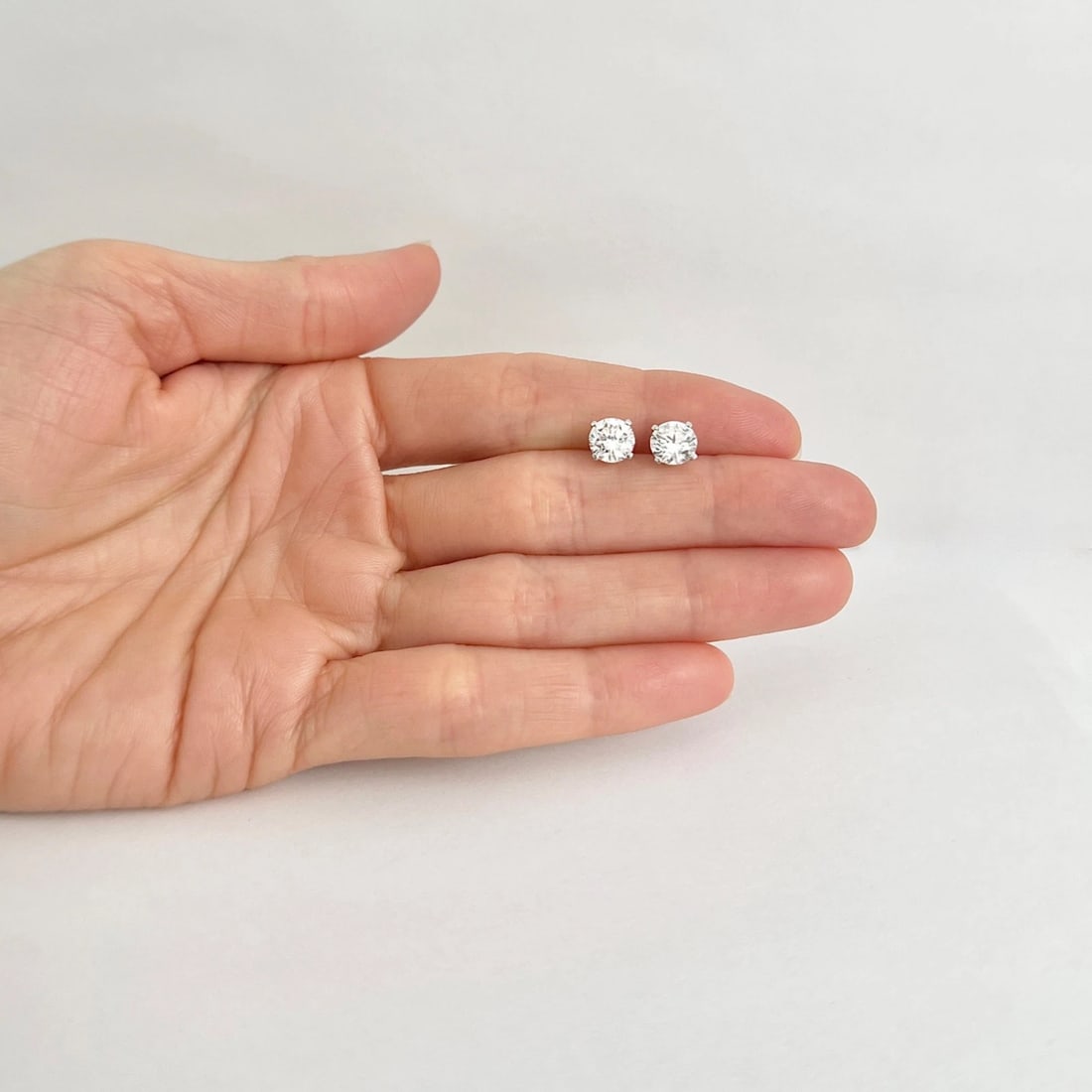 Round Lab-Created Diamond Stud Earrings 14K White Gold 4-Prong Martini, 2.12 CTW - 3