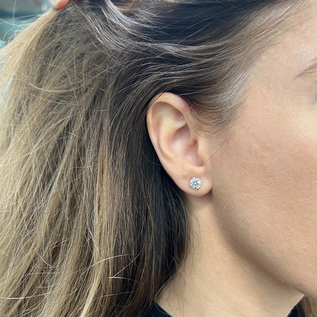 Round Lab-Created Diamond Stud Earrings 14K White Gold 4-Prong Martini, 2.12 CTW - 5