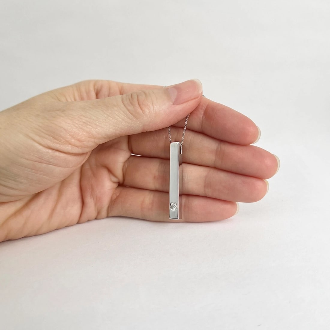 Diamond Drop Stick Bar Pendant Necklace 14K White Gold, .10 CT - 3