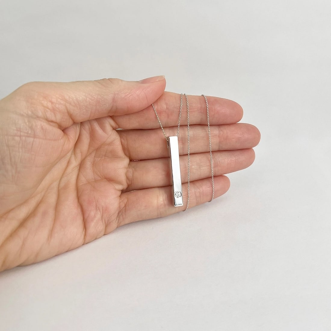 Diamond Drop Stick Bar Pendant Necklace 14K White Gold, .10 CT - 4
