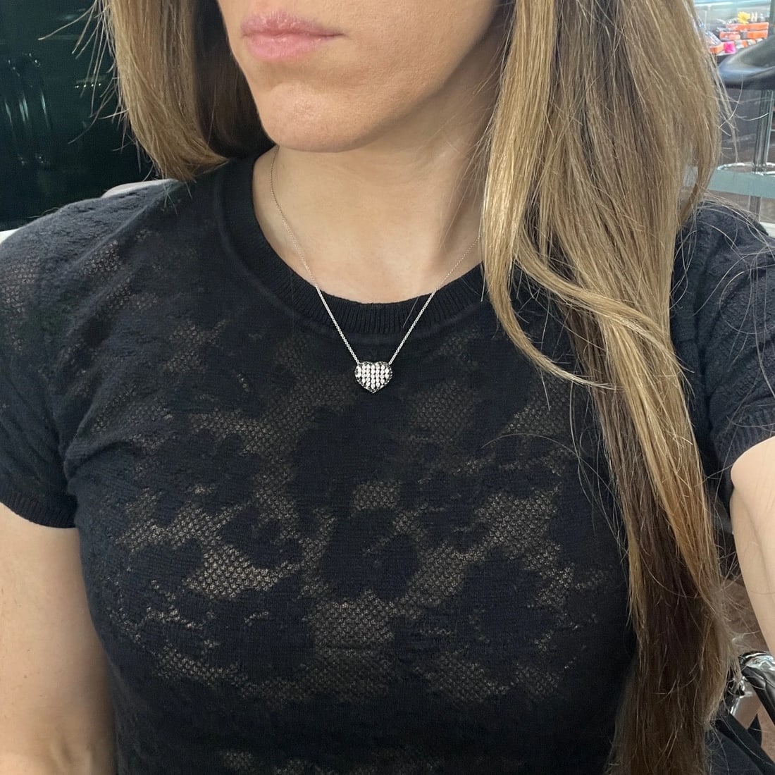 Italian Pave Black White Diamond Heart Pendant Necklace 14K White Gold, .71 CTW - 4