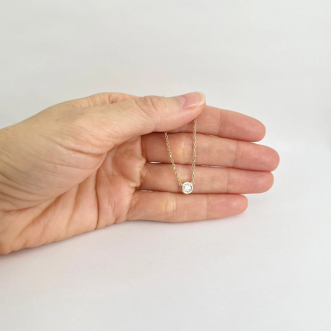 Round Solitaire Bezel Diamond Pendant Necklace 14K Yellow Gold, .33 CT - 3