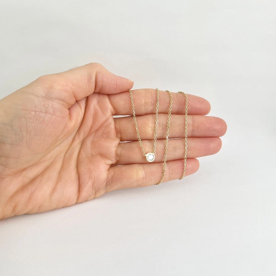 Round Solitaire Bezel Diamond Pendant Necklace 14K Yellow Gold, .33 CT - 4