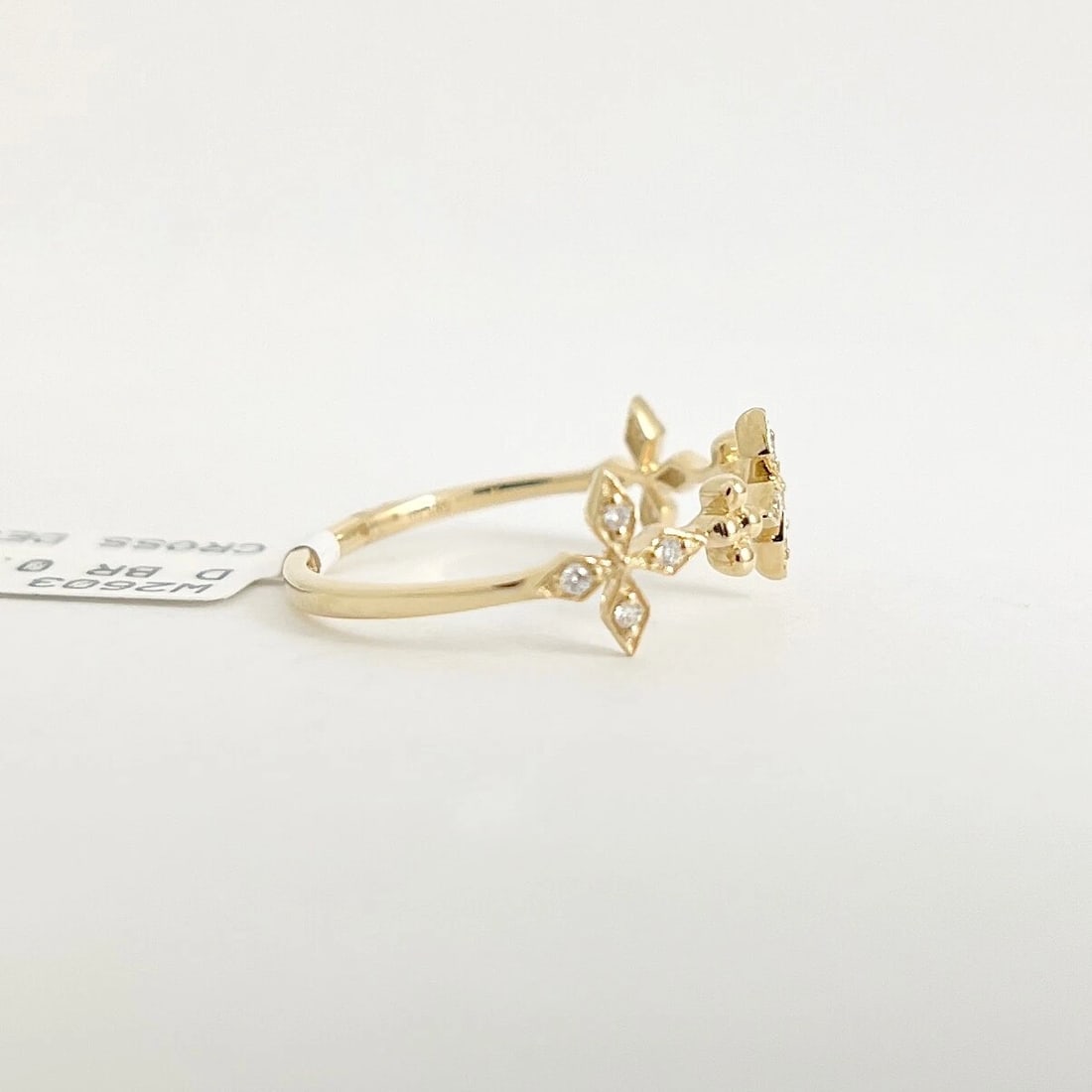 Dainty Diamond Floral Cross Ring 14K Yellow Gold, Size 6.5, .05 CTW - 8