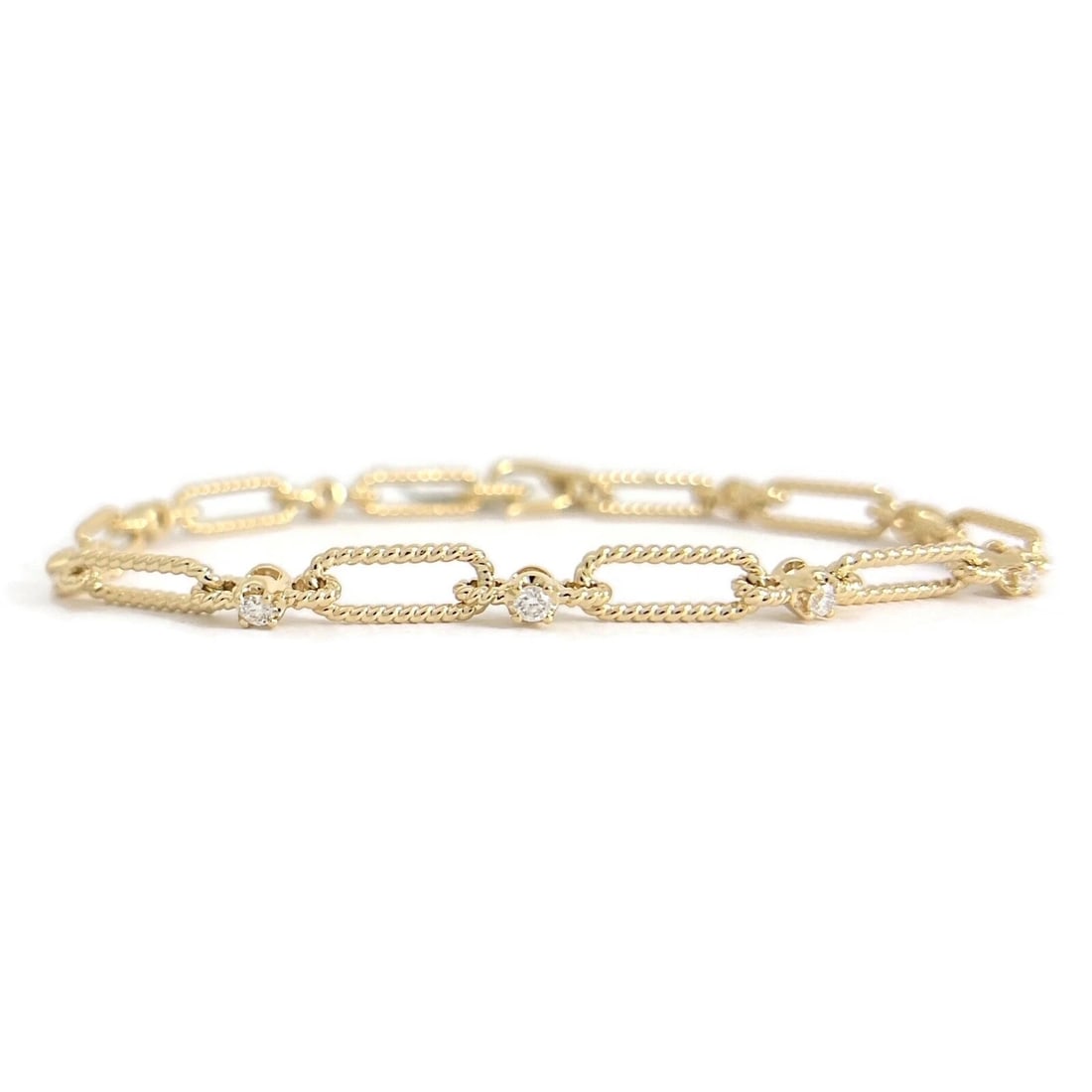 Diamond Paperclip Open Oval Chain Link Bracelet 14K Yellow Gold, .32 CTW - 2