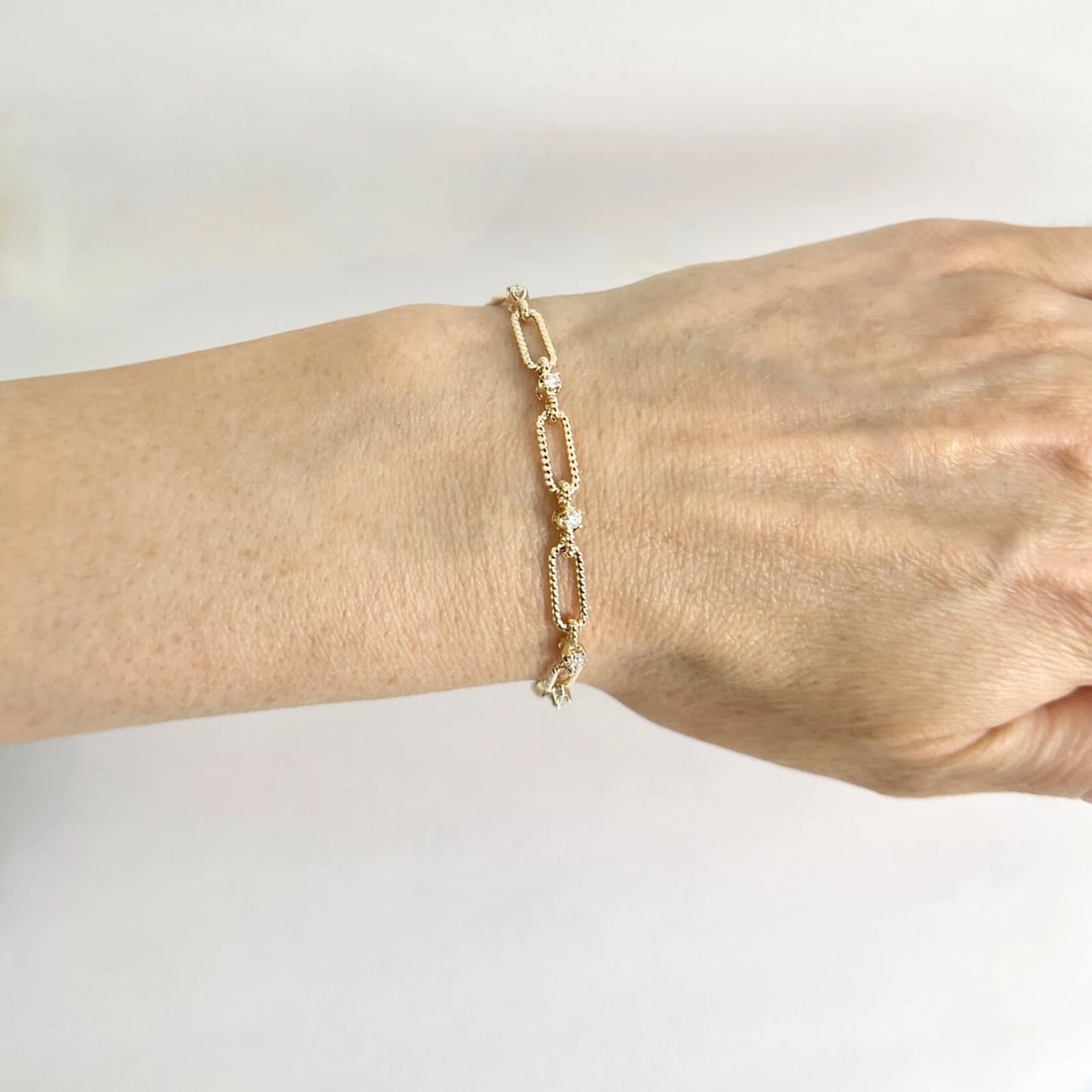 Diamond Paperclip Open Oval Chain Link Bracelet 14K Yellow Gold, .32 CTW - 4