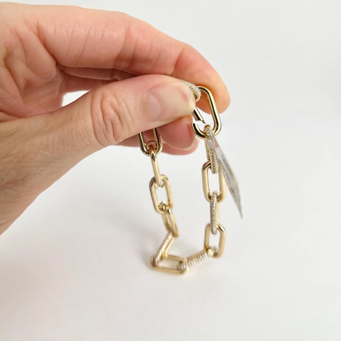 Pave Diamond Chunky Paperclip Oval Chain Link Bracelet 14K Yellow Gold, .62 CTW - 7