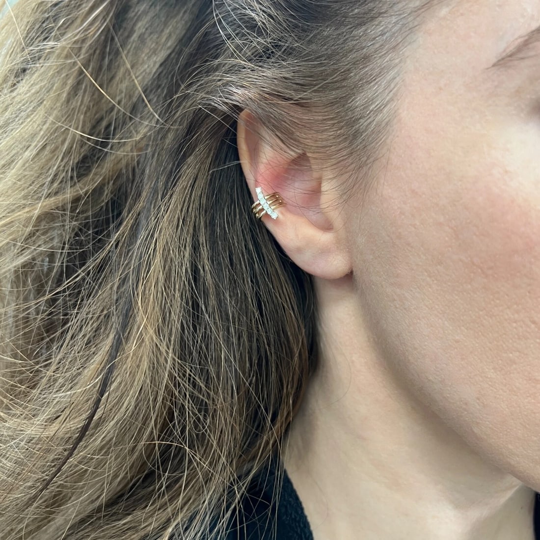 Curved Diamond Bar Cuff Earrings 14K Yellow Gold, Non-Pierced Ears, .32 CTW - 3