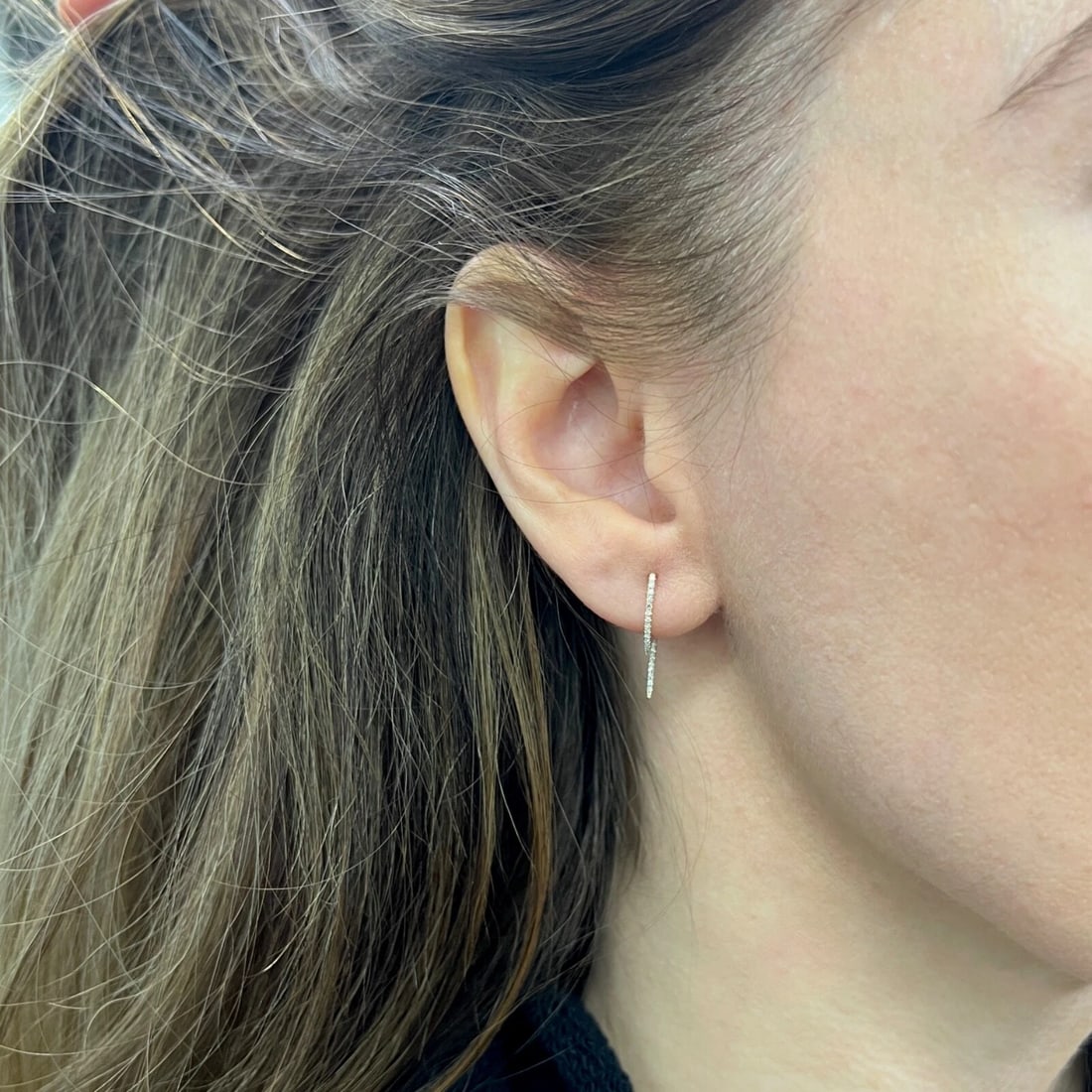 Thin Diamond Huggie Drop Earrings 14K Yellow Gold, 21 mm, .10 CTW - 4