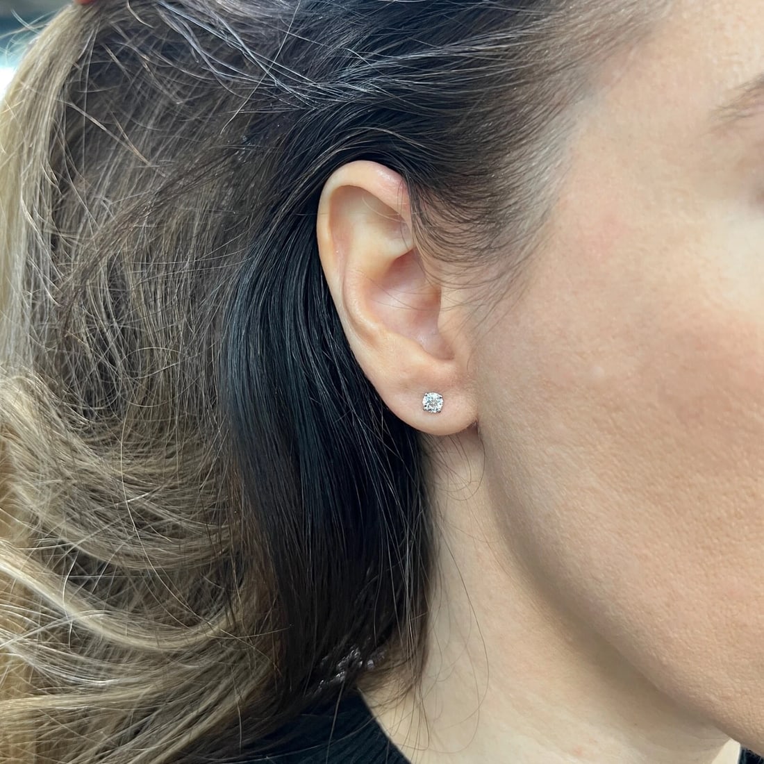 Round Diamond Stud Earrings 14K White Gold 4-Prong Martini, .65 CTW - 5