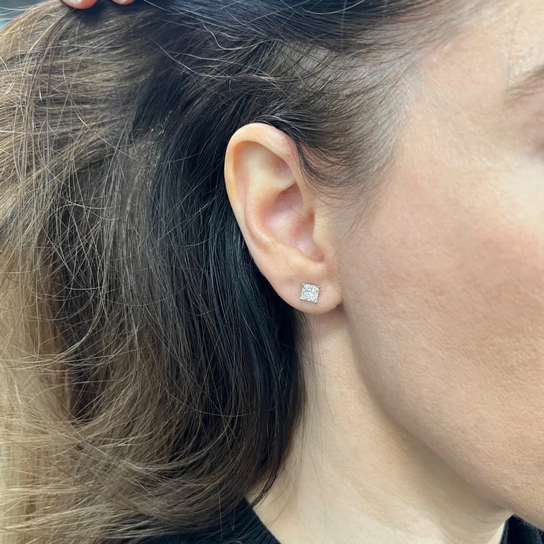 Princess Cut Lab-Created Diamond Stud Earrings 14K White Gold 4-Prong, 1.57 CTW - 5