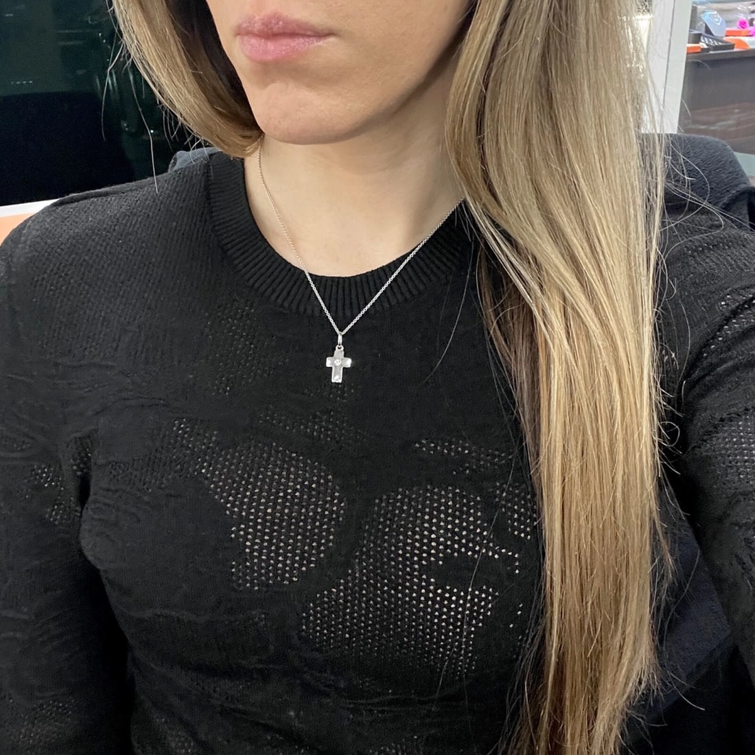 Solitaire Diamond Cross Religious Pendant Necklace 14K White Gold, .05 CT - 4