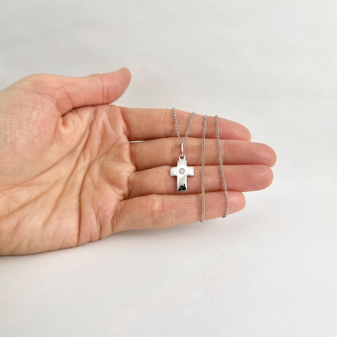 Solitaire Diamond Cross Religious Pendant Necklace 14K White Gold, .05 CT - 5