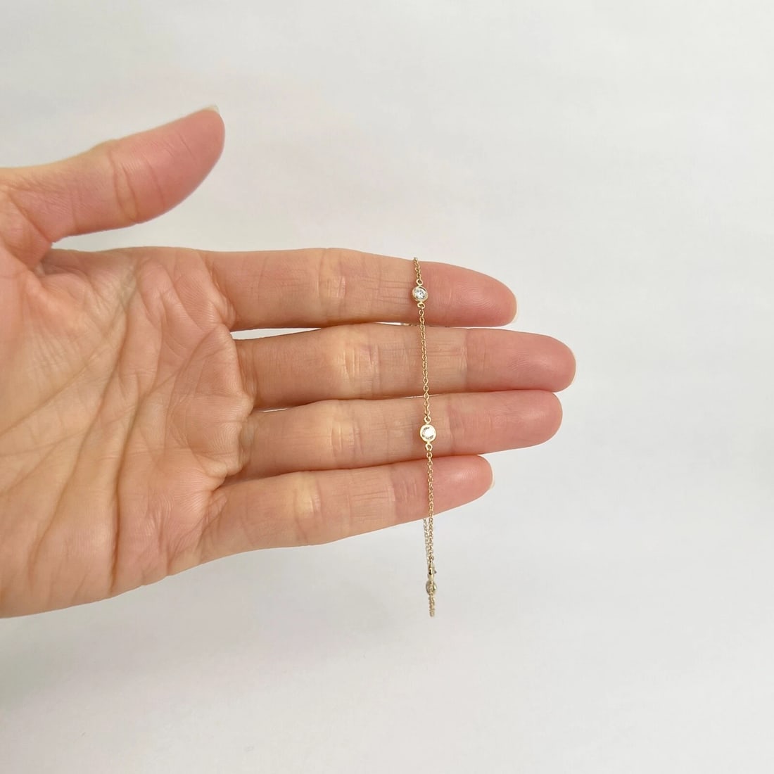 Round Diamond Bezel Station Chain Bracelet 14K Yellow Gold, .40 CTW - 3