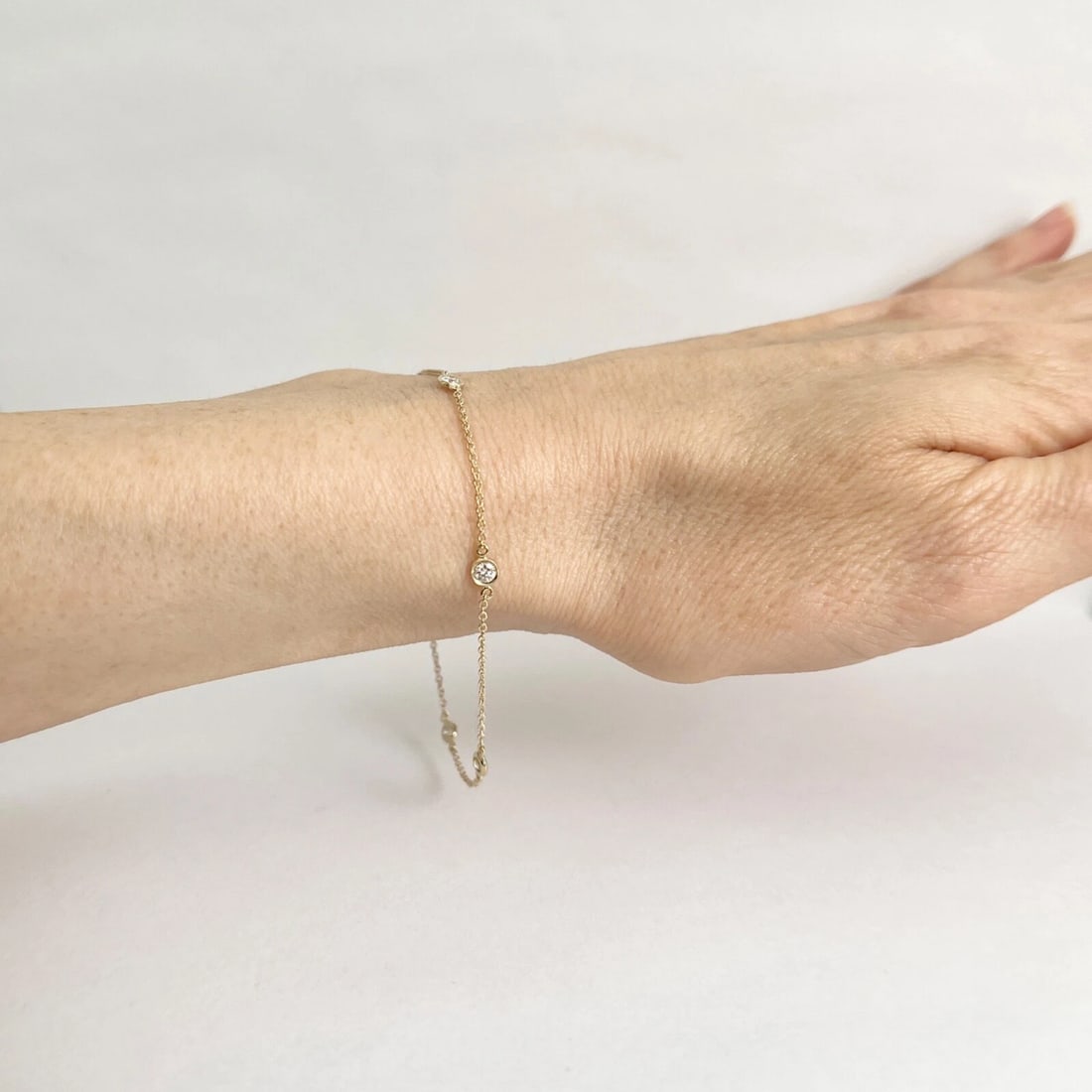 Round Diamond Bezel Station Chain Bracelet 14K Yellow Gold, .40 CTW - 5