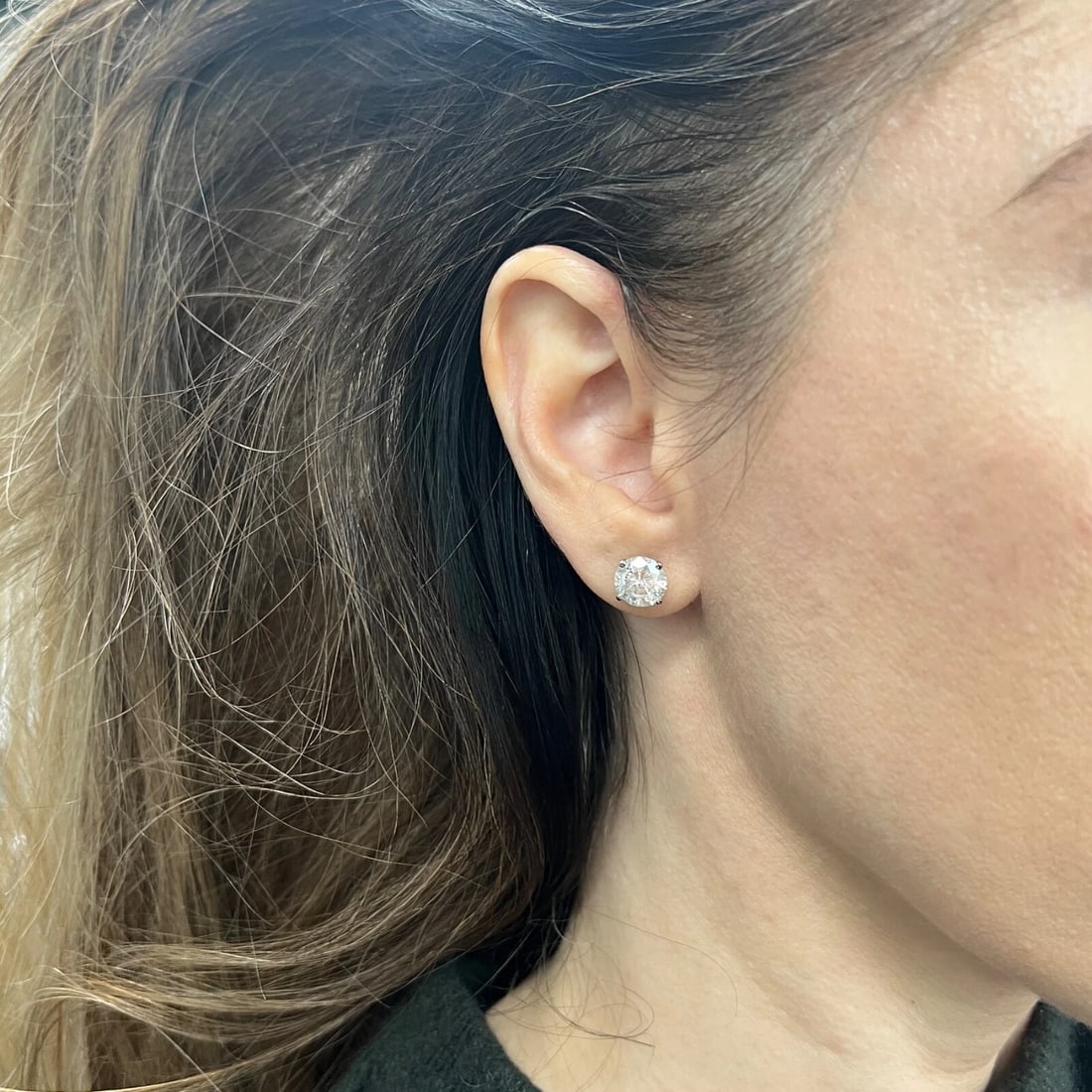 Round Diamond Stud Earrings 14K White Gold 4-Prong Martini, 4.41 CTW - 3