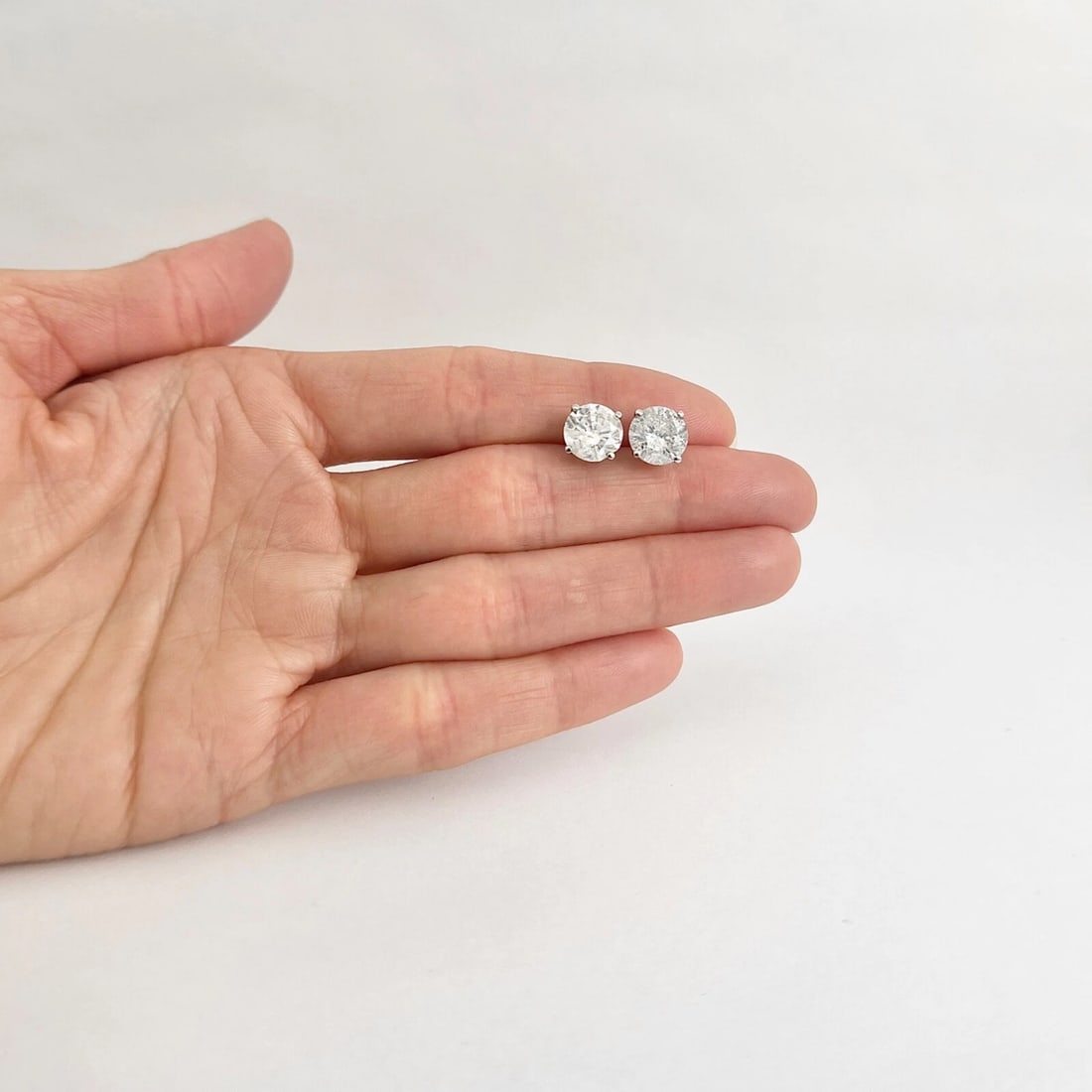 Round Diamond Stud Earrings 14K White Gold 4-Prong Martini, 4.41 CTW - 5