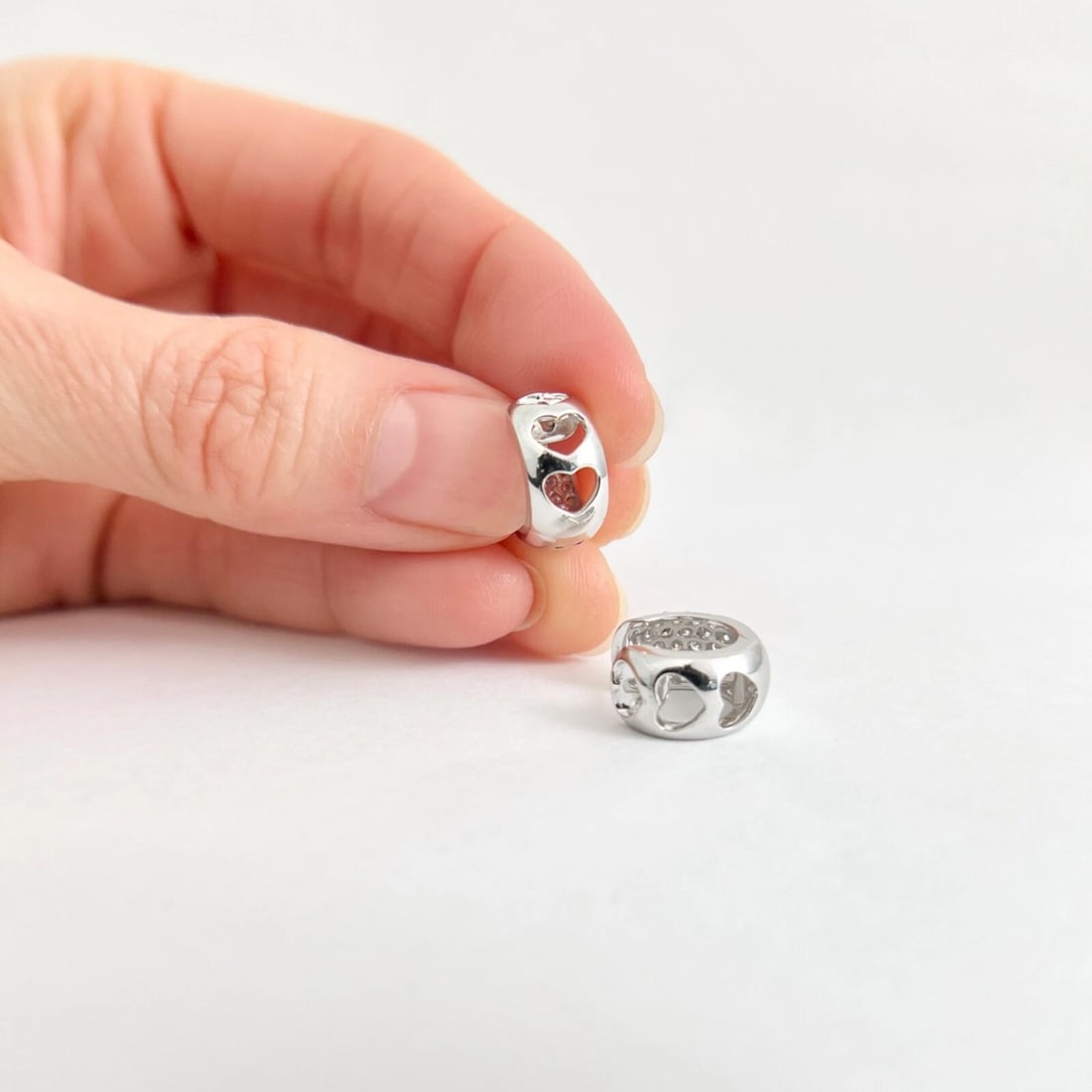 Wide Pave Diamond Small Hoop Huggie Earrings 18K White Gold, .69 CTW - 6