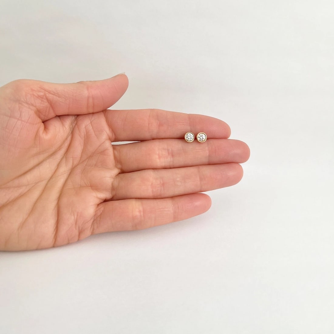 Round Bezel Diamond Stud Earrings 14K Yellow Gold .46 CTW - 3