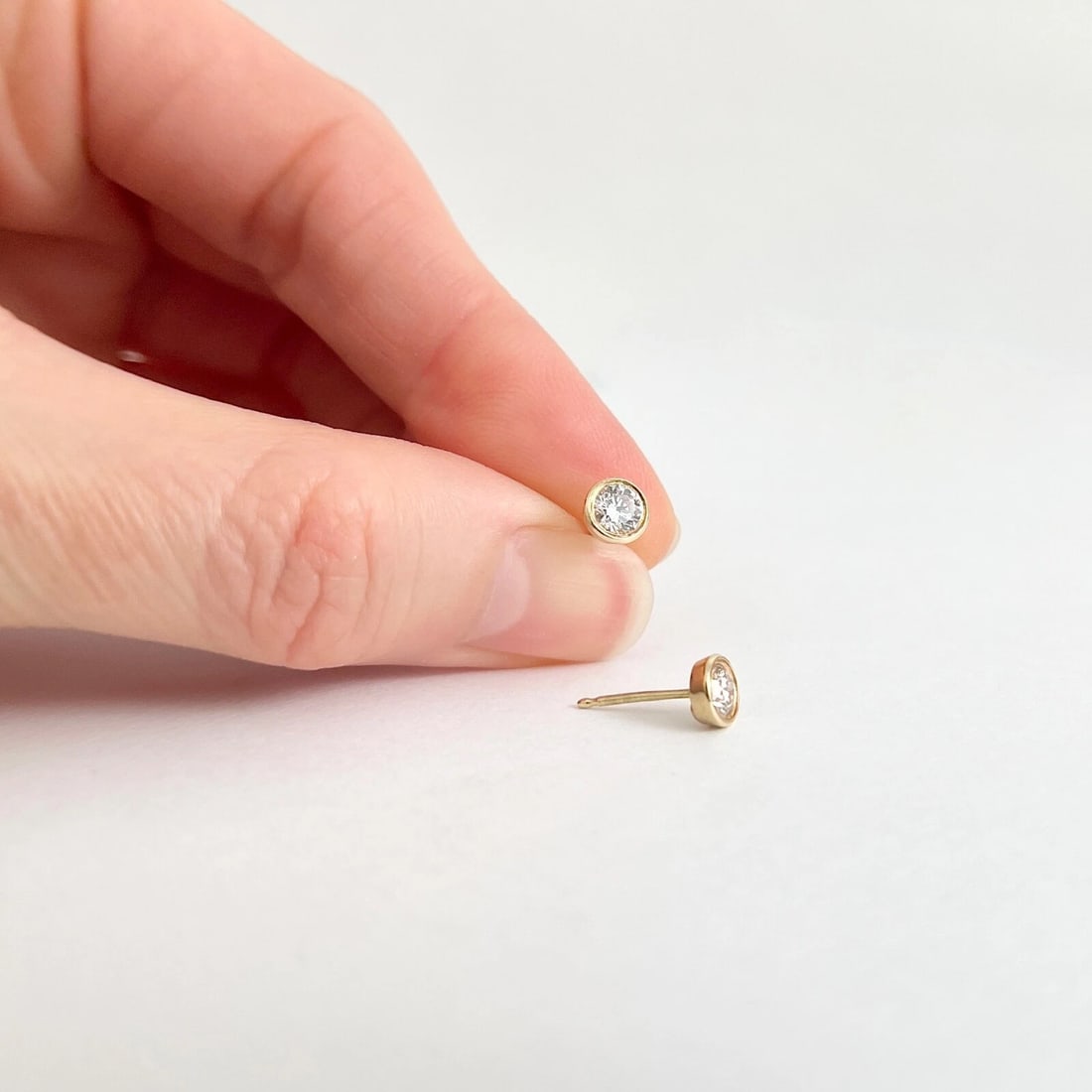 Round Bezel Diamond Stud Earrings 14K Yellow Gold .46 CTW - 5