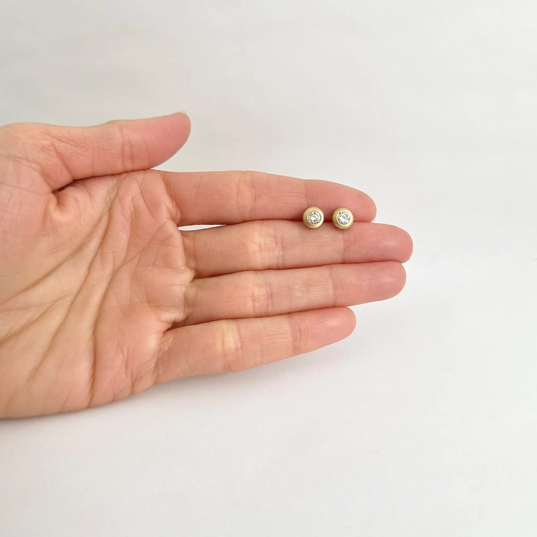 Round Thick Satin Bezel Diamond Stud Earrings 14K Yellow Gold .42 CTW - 3