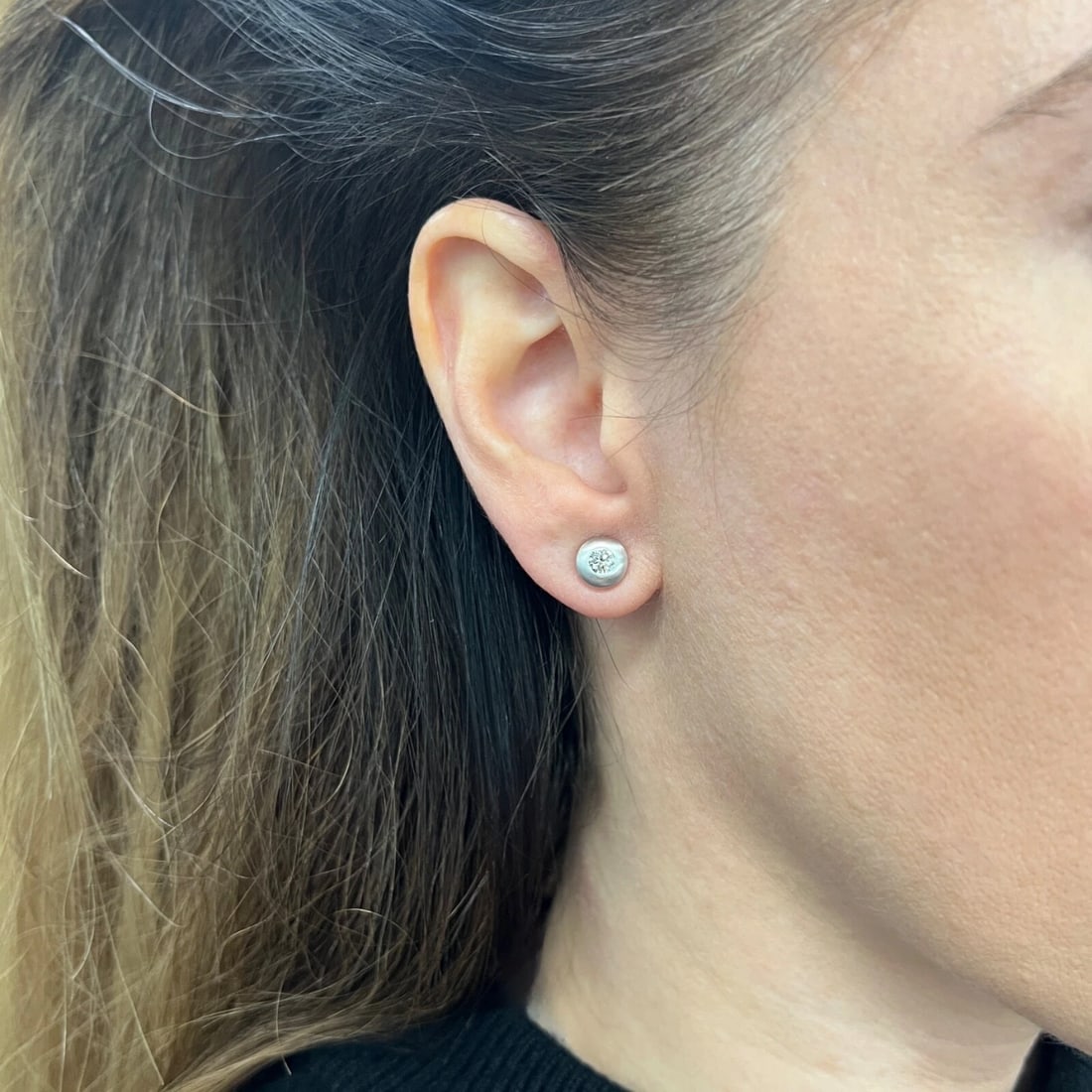 Round Thick Satin Bezel Diamond Stud Earrings 14K White Gold .43 CTW - 4