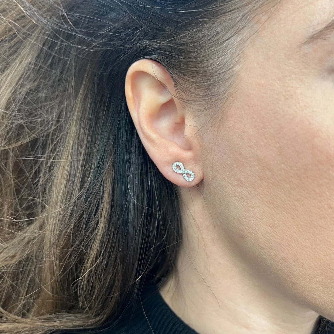 Pave Diamond Infinity Forever Symbol Stud Earrings 14K White Gold .20 CTW - 4