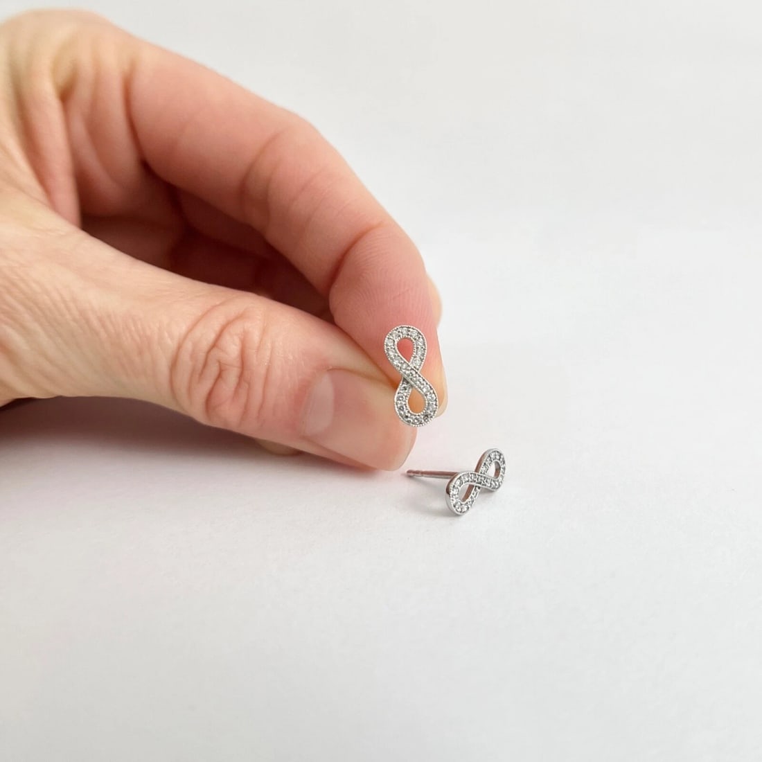 Pave Diamond Infinity Forever Symbol Stud Earrings 14K White Gold .20 CTW - 5