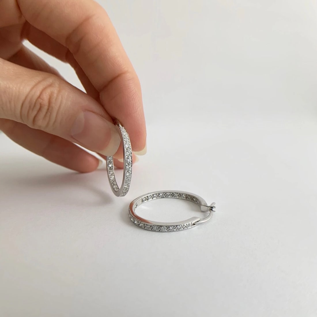 Pave Diamond Inside-Out Hoop Earrings 14K White Gold, 1 Inch, .75 CTW - 3