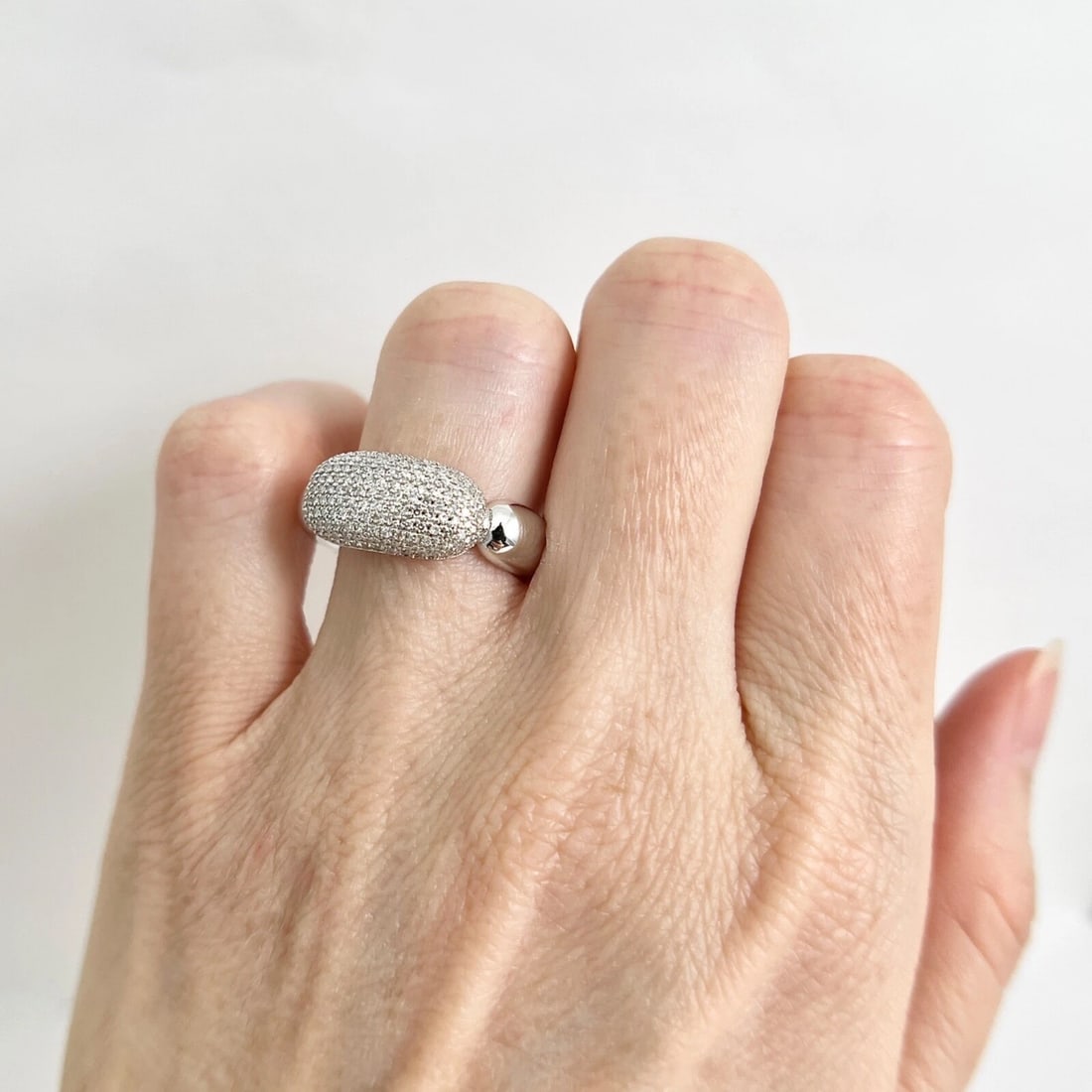 Pave Diamond Dome Bar Statement Band Ring 14K White Gold .46 CTW - 6