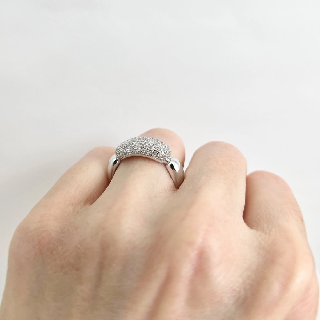 Pave Diamond Dome Bar Statement Band Ring 14K White Gold .46 CTW - 7