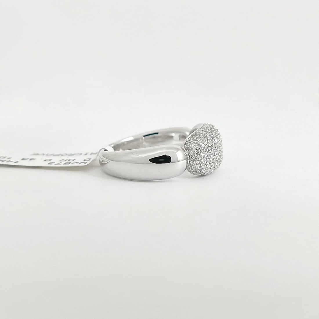 Pave Diamond Dome Bar Statement Band Ring 14K White Gold .46 CTW - 8