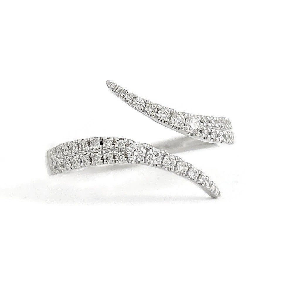 Diamond Crossover Wrap Bypass Statement Ring 14K White Gold .25 CTW - 2