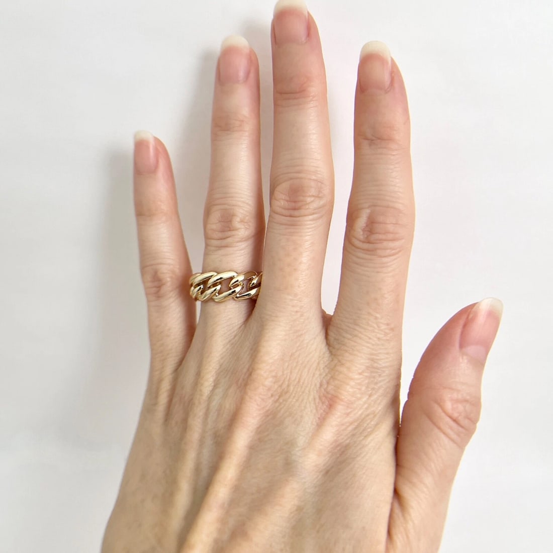 Curb Cuban Chain Link Band Ring 14K Yellow Gold, Size 6.5 - 3