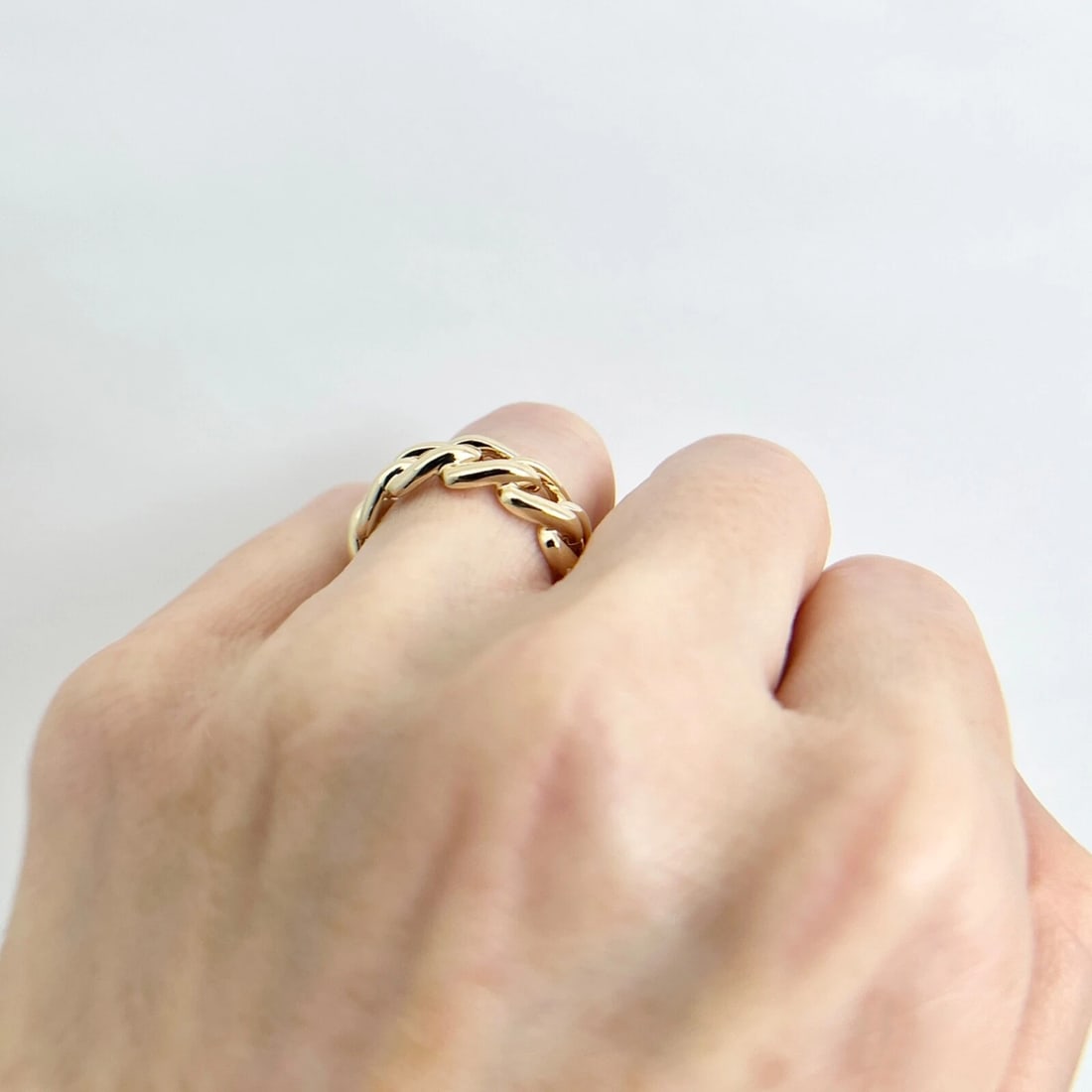 Curb Cuban Chain Link Band Ring 14K Yellow Gold, Size 6.5 - 5