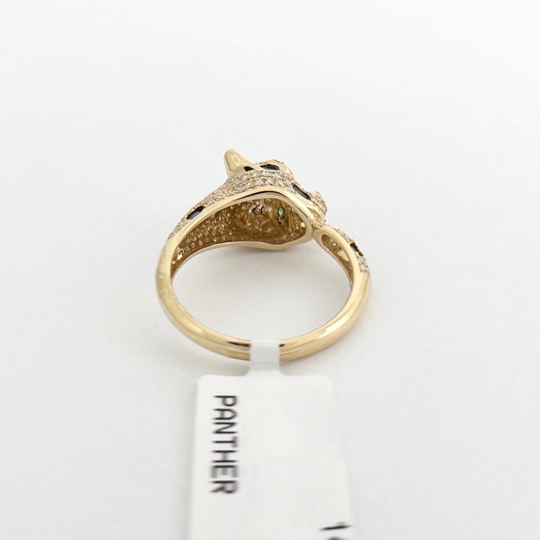 Pave Diamond Green-Eyed Leopard Panther Statement Ring 14K Yellow Gold .52 CTW - 7