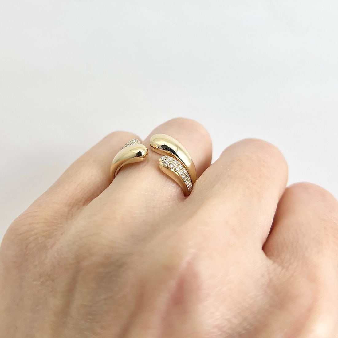 Asymmetrical Pave Diamond Open Statement Ring 14K Yellow Gold .30 CTW - 7