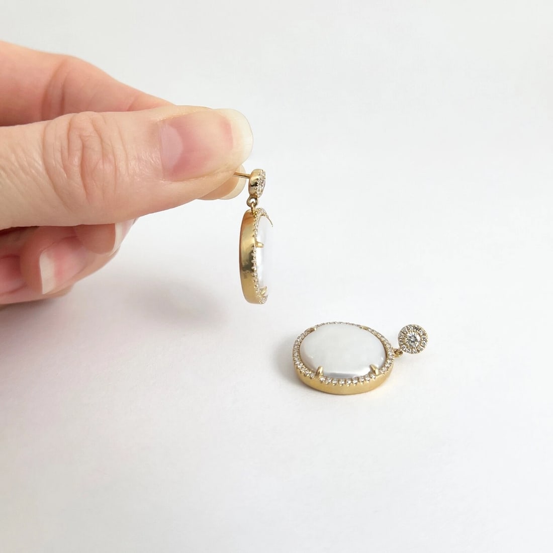 Mabe Pearl Diamond Halo Dangle Drop Earrings 14K Yellow Gold, .45 CTW - 6