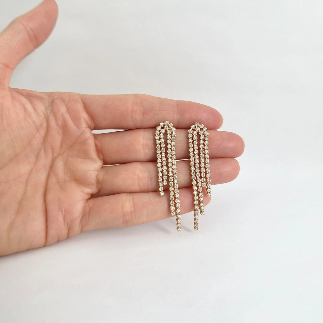Multistrand Diamond Tassel Dangle Drop Earrings 14K Yellow Gold, 1.40 CTW - 3