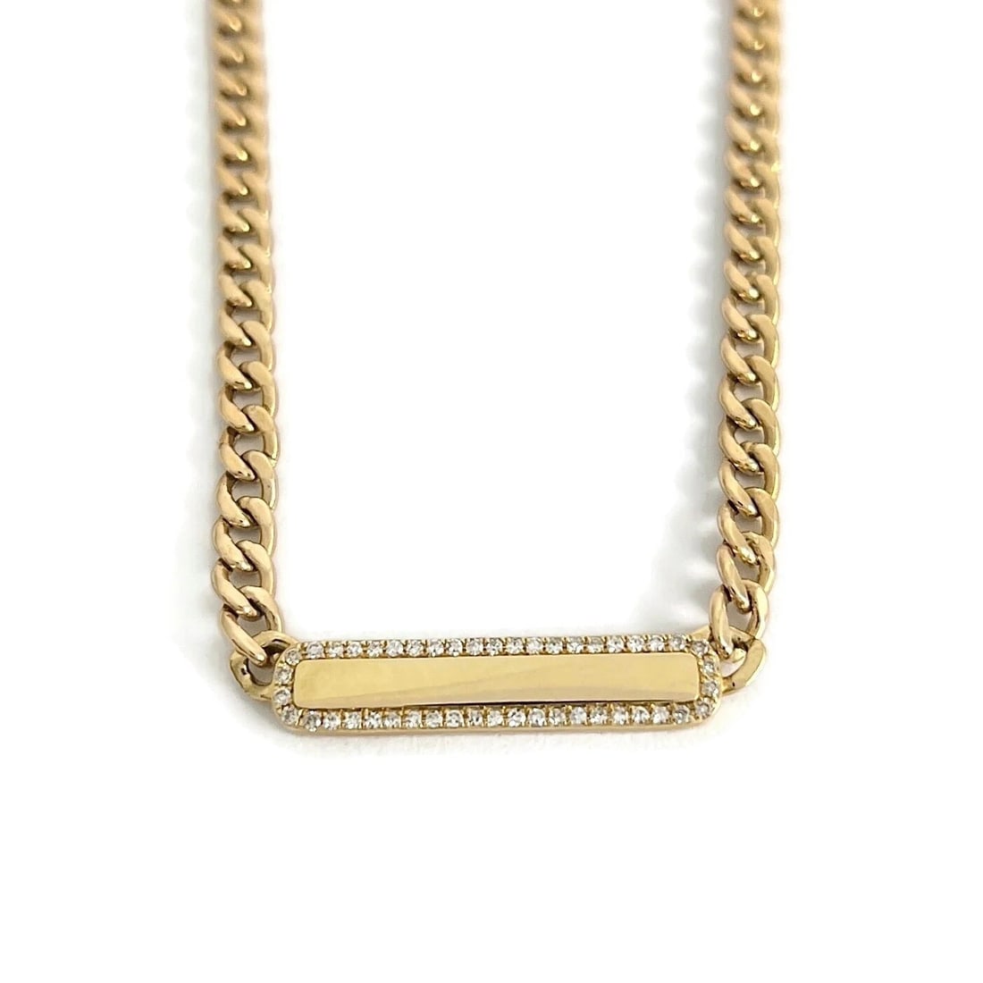 Diamond Bar Cuban Curb Chain Pendant Necklace 14K Yellow Gold .15 CTW - 2