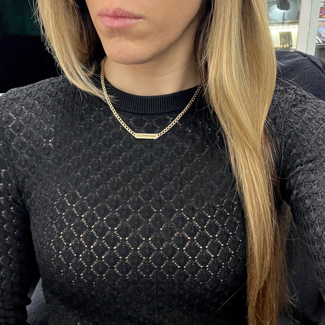 Diamond Bar Cuban Curb Chain Pendant Necklace 14K Yellow Gold .15 CTW - 5