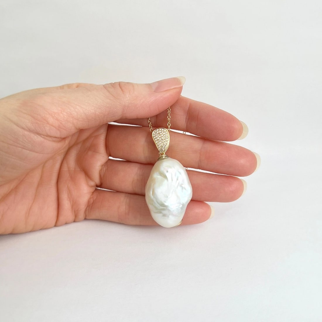 Baroque Pearl Pave Diamond Pendant Necklace 14K Yellow Gold .12 CTW - 3