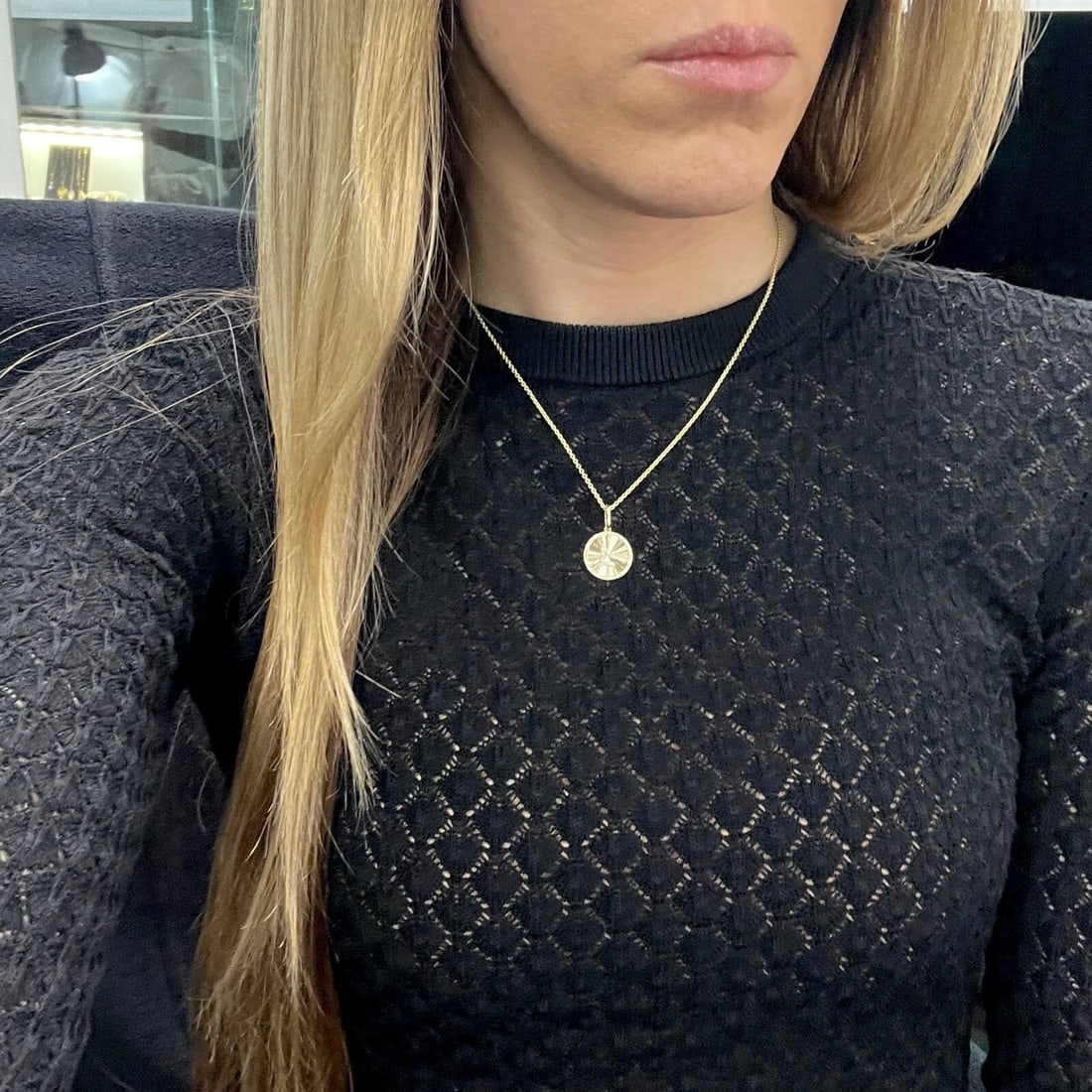 Letter L Initial Diamond Fluted Disc Pendant Necklace 14K Yellow Gold .12 CTW - 5