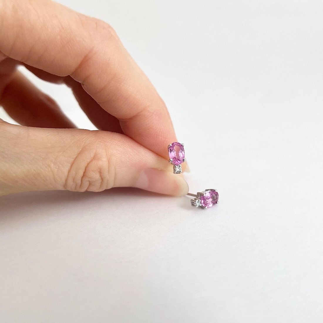 Oval Pink Sapphire Diamond Gemstone Stud Earrings 14K White Gold, 1.28 CTW - 6
