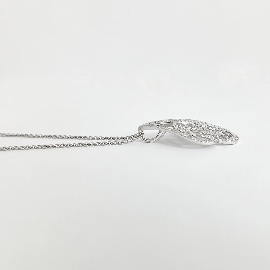 Asymmetrical Floral Diamond Filigree Pendant Necklace 18K White Gold, .82 CTW - 6